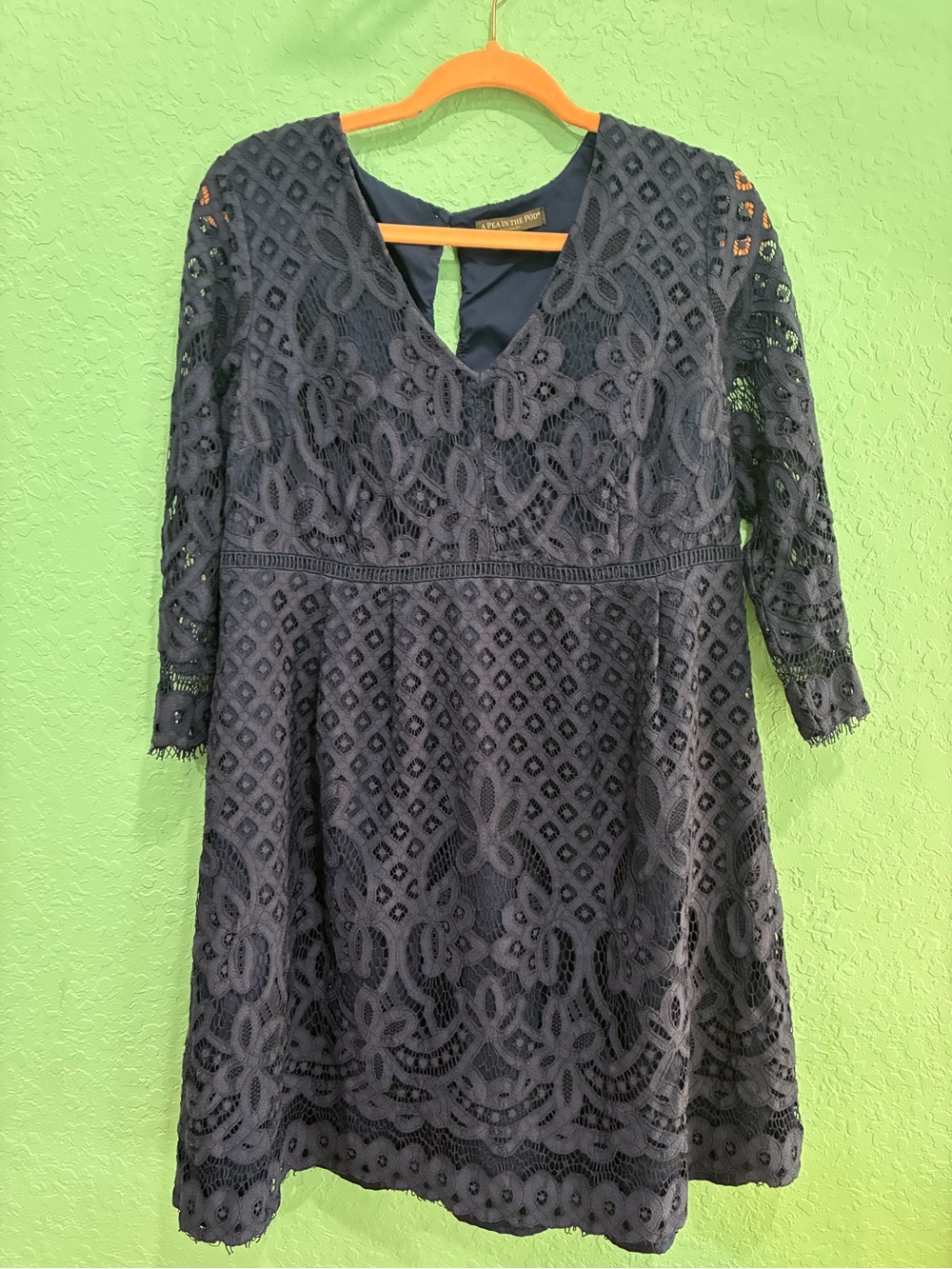 A Pea in the Pod Navy Lace Long-Sleeve Maternity Dress L blue baby shower